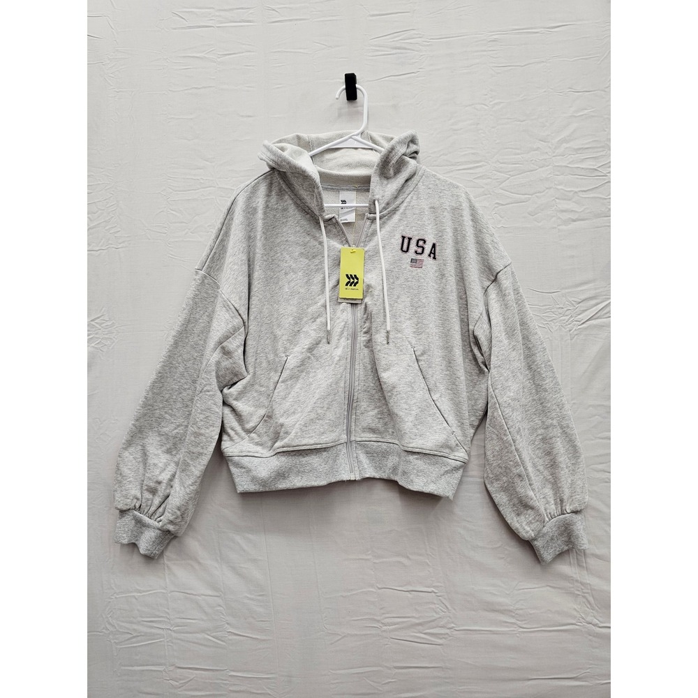 All in Motion Womens Full Zip Hoodie Gray Cotton Blend Athletic Size Large